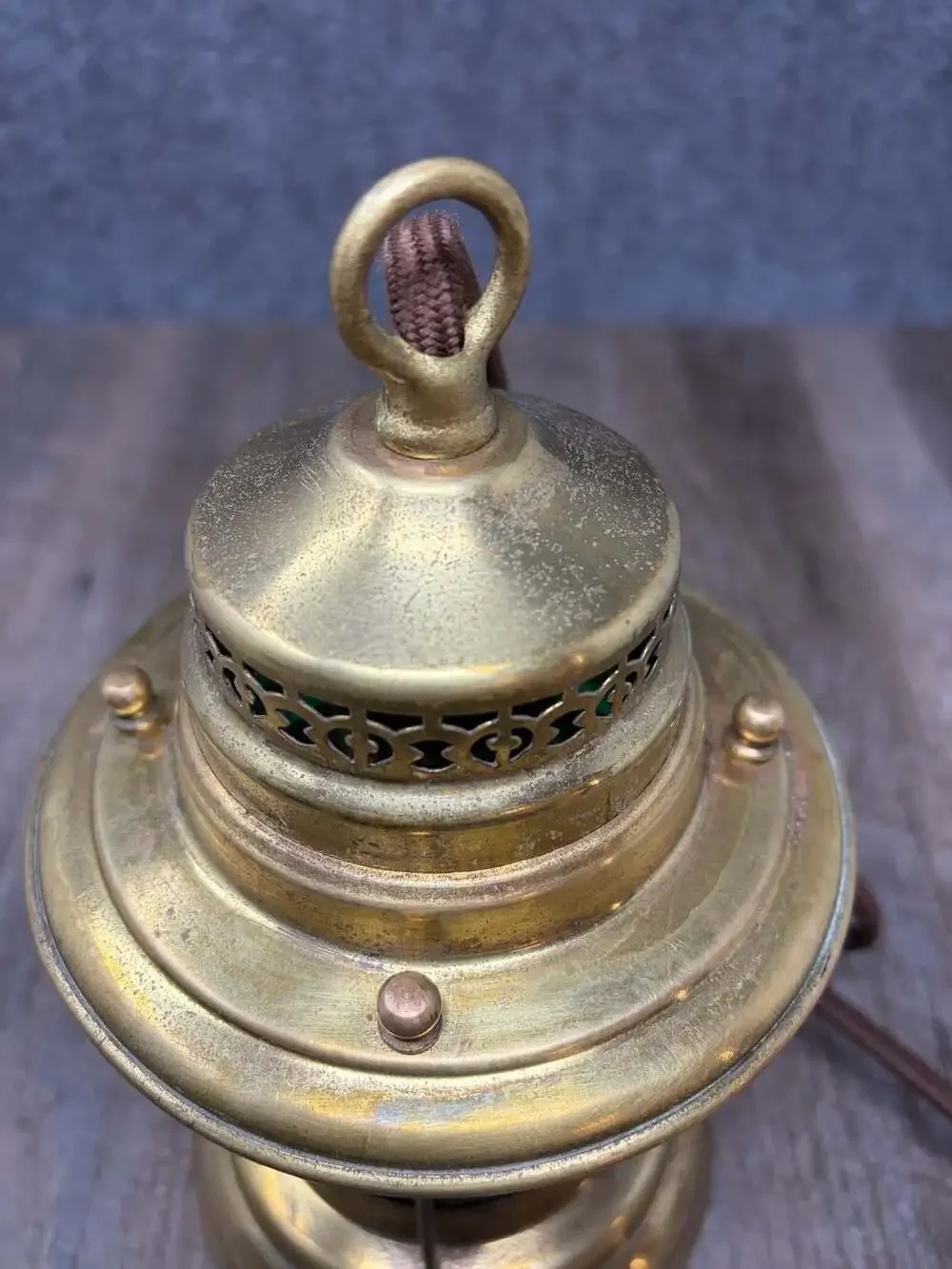 Vintage Brass Nautical Maritime green Lantern Ship Electric Lamp Works Tested